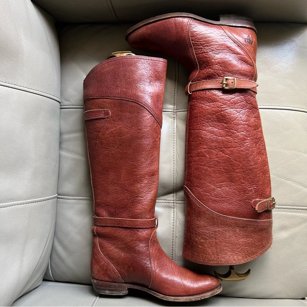 Vintage Frye Riding Boots Sz 7 M Dorado Knee High Redwood Pull On 77563 Spain